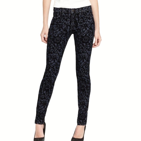 J BRAND Brocade The a Skinny Velvet Flocked textured blue black jeans Scroll - Picture 2 of 7